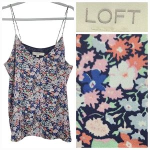 LOFT Tulip Swingy Cami Tank Sleeveless Blouse Shell Top Floral Print Strappy LG